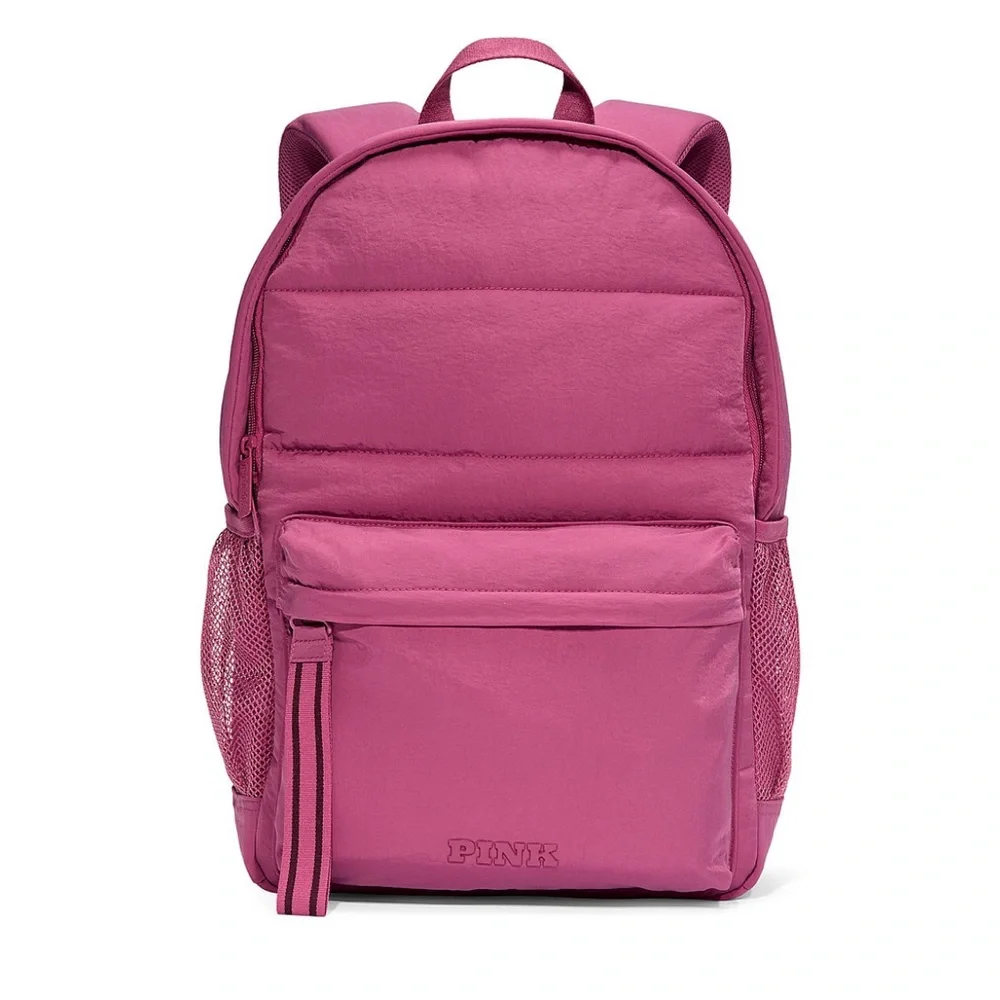 PINK Red Violet Quilted Puffer Backpack